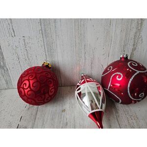 Red velvet glitter silver ball ornament Xmas teardrop vintage tree set